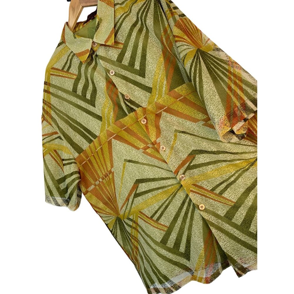 Rare VTG 80s Mens Creme De Silk Abstract Tropical Print Shirt 3X Island RZ10407